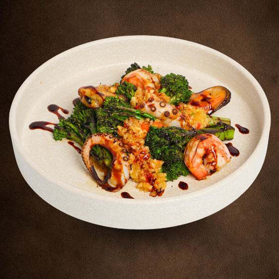 Roasted Baby Broccoli with Seafood